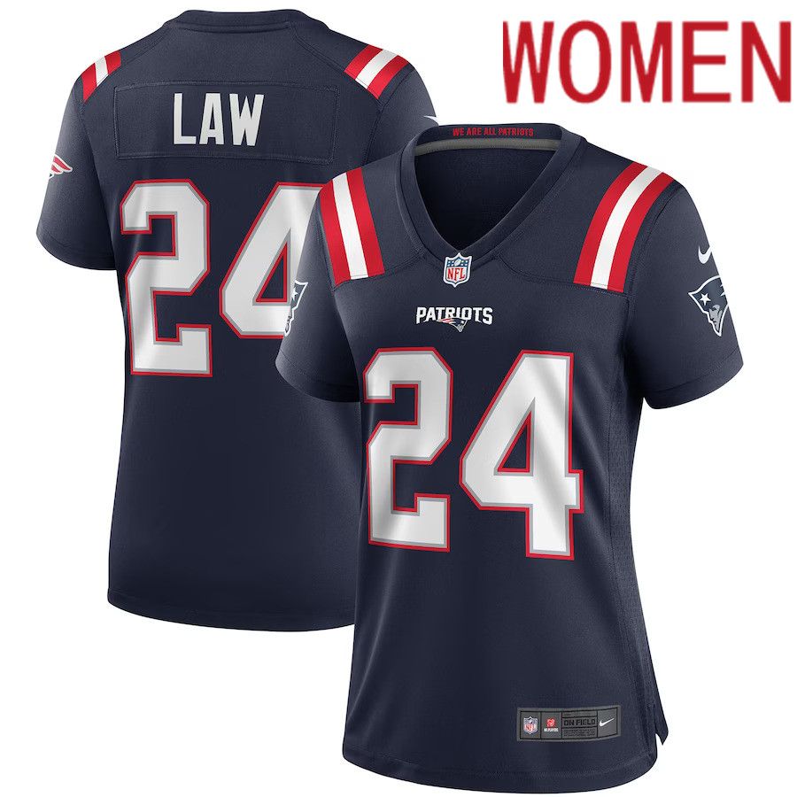 Women New England Patriots #24 Ty Law Nike Navy Game Retired Player NFL Jersey